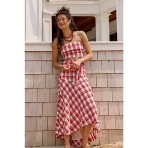 New FREE PEOPLE After You Set MAXI SKIRT + CROP TOP Set $168 MEDIUM Red Plaid